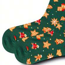 1 pereche unisex cadou de Crăciun cu fursecuri, Moș Crăciun, șosete cu model de pom de Crăciun, mărime europeană, elastice, calde, confortabile, durabile, toamnă/iarnă, cadou de Crăciun, toamnă