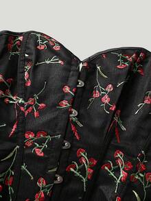 1pc Plus Size Elegant Jacquard Corset Bodice, Suitable For Formal Occasions, Weddings, Parties, Vintage Shaping Bodysuit - Black - View 4