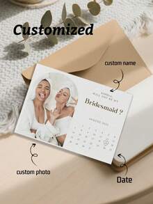 1张可定制伴娘邀请卡，可编辑照片邀请卡，“你愿意做我的伴娘吗？”，日历模板，伴娘邀请照片日历，家居装饰客厅 - 多色 - 查看 3