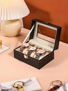 2/12 Slot Waterproof PU Leather Watch Storage Box, Watch Box Storage Organizer, Watch Gift Box, Travel Watch Storage Box, Luxury Large Capacity Watch Storage Box, Unisex, Elegant Black PU Leather With Compartments Watch Case - Holds Watches, Home Organization And Storage Supplies, Room Decoration, Gifts For Men, Gifts For Women - Multicolor - View 7