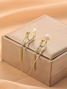 1 对时尚长流苏耳环，女士夹式耳环，高端优雅气质，适合日常佩戴和节日礼物