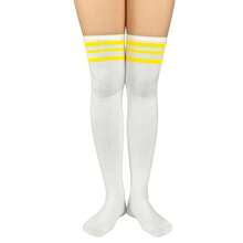 Zando Womens Stripes Thigh High Socks Thigh Highs Casual Knee High Stockings - O1對白色黃色 - 查看 5