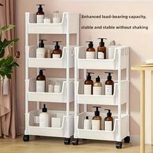 White Multi-Layer Plastic Storage Shelf, Portable Stackable Basket Organizer For Bathroom Bedroom Kitchen Nursery, Colorful Practical Toy Clothes Sundries Rack, Space Saving Freestanding Shelving Unit, Easy Assembly Home Decor - 3 lớp màu trắng - Xem 5
