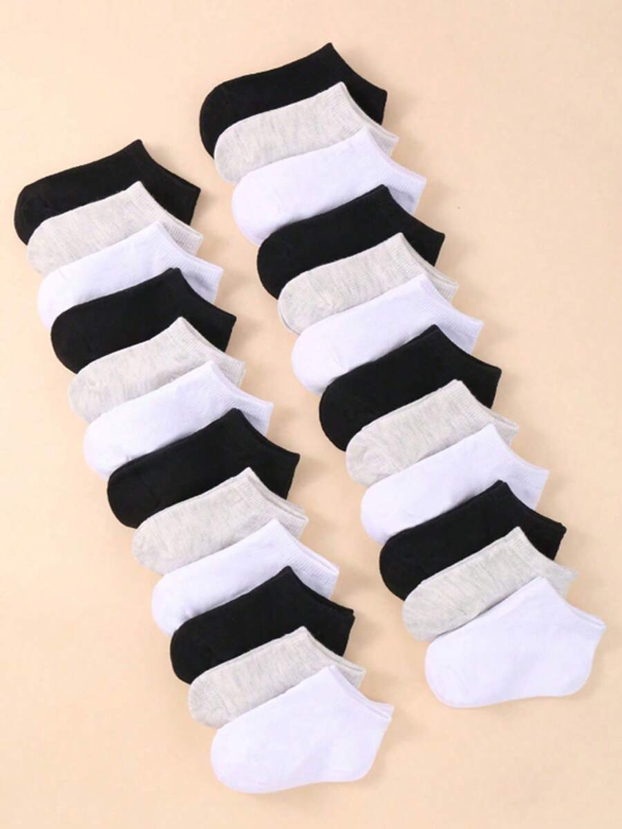 1/12 Pairs Unisex Baby Boat Socks, Back To School Children & Teen Casual Socks, Black White Gray Colorway, Baby Baptism Decorative Gift, Baby Supplies - Multicolor - View 1