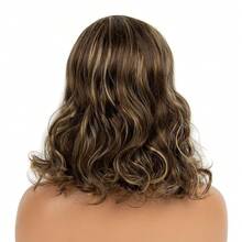 18 Inch Short Wavy Wig White Women - Brown Blonde Highlight Synthetic Wig, Daily Wear & Parties - 6125#8H124 - View 6