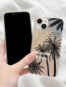 扎染蓝色椰子树设计手机壳适用于 17/16/15/14/13/12/11，极简主义小众风格 - 彩色 - 查看 3