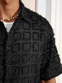 男士格子梭织短袖短款上衣，适合夏季，街头时尚 - 黑色 - 查看 5