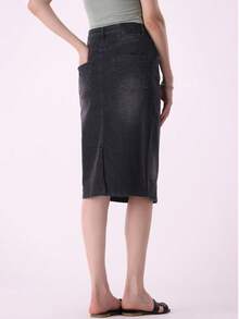 Sariyo's Women's Denim Skirt | Western Style For Work & Daily Wear | Easygoing Style | Everyday Fashion  Plain    Elegant  Casual    Zipper  Pocket  Button    Dating  Night Out  Vacation - 黑色 - 查看 3