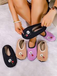 Papuci de interior cu model la modă pentru femei, pantofi de dans/yoga confortabili, de înaltă elasticitate, cu căptușeală termică subțire, potriviți pentru toamnă/iarnă