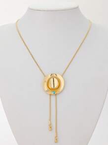 1pc Western Cowboy Style Turquoise Adjustable Snake Chain Necklace With Bull Head Pendant, Unisex - Necklace - View 16