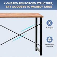 Sweetcrispy 44 In Computer Desk For Home Office, Modern Study Work Table Simple Style For Bedroom, Writing Desks With X-Shaped Reinforcement - 鏽棕色 - 查看 4