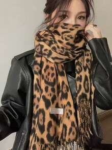 1pc Imitation Cashmere Thick Tassel Leopard Print Scarf, Fashionable Printed Warm Scarf, Windproof Autumn And Winter Shawl,Suitable For Daily Use In Autumn And Winter For Both Men And Women Women Winter Scarves