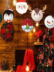 Set de 6 felinare de Crăciun (12 inci) felinar de hârtie DIY Moș Crăciun ren model brad de Crăciun petrecere de Crăciun sărbătoare decorare casă fundal petrecere decorare fundal decorare - Multicolor - Vizualizare 6