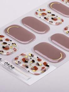 16pcs Mocha Mousse Semi-Cured Gel Nail Stickers, Autumn Bronze Polka Dot Gel Nail Full Stickers, Easy Nail Art, Salon Quality, Women DIY Home Nail Stickers Nails Nail Supplies - Coffee Brown - View 6