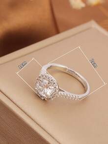 1枚铜银色经典四爪镶嵌圆形立方氧化锆开口戒指，奢华优雅简约设计，适合女性婚礼、派对、送给女友、妻子、订婚的礼物 - 鋼色 - 查看 6