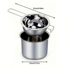 1 Set/3 Piezas Kit de Elaboración de Velas, Olla de Derretir de Acero Inoxidable de 400ML con Mango Largo, Olla Exterior de 800ML, Cuchara Revolvedor, Suministros DIY para Hacer Velas para Uso Doméstico