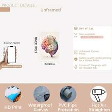 3 件套人体解剖学水彩画套装 - 带有花卉图案的大脑、心脏和肺 | 医学抽象帆布墙面艺术，适用于家居装饰 | 可选框架海报，适用于卧室装饰、客厅装饰、办公室装饰、带框架的墙面艺术 - 彩色 - 查看 13