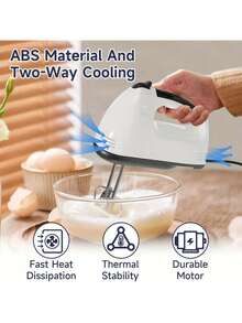 7-Speed Electric Hand Mixer - Powerful Motor With Dough Hooks & Whisks| Auto Shut-Off, Compact & Easy Clean| Ideal For Baking, Baby Food & Home/Kids Cooking - 白色 - 查看 5