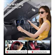 Zanch 2025 Upgraded Car Windshield Sun Shade [Cool Down By 75℉ ] With Heat Insulation Coating, Foldable Sunshade Umbrella Flexible Handle & Ribs, Medium (57''x32'') For Car, SUV, Truck, Van - 預設 - 查看 9