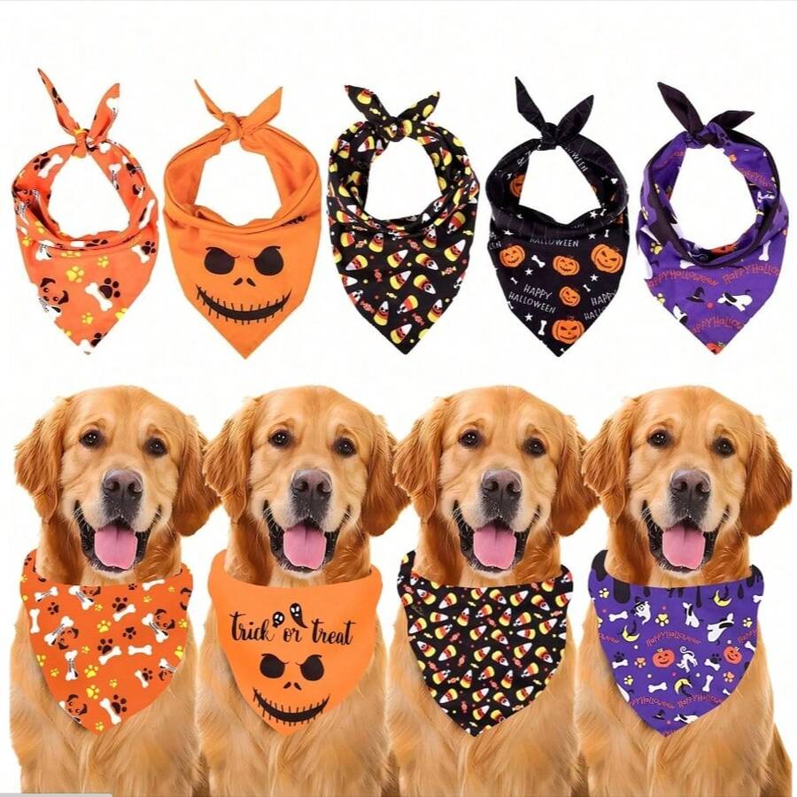 Halloween Pet Bandana, Candy Pumpkin Triangle Scarf, Suitable For Small Dogs And Cats, Applicable For Halloween, Day Of The Dead Holiday Party Decoration