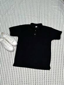 Men's PLAIN POLO Shirt Premium Cotton Pique Fabric Promotion - 黑色 - 查看 3