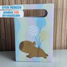 10 Sacolinhas CAPIVARA ROSA - Sacolinhas para decoração e lembrancinha de aniversário infantil - Multicolorido - Visão 1