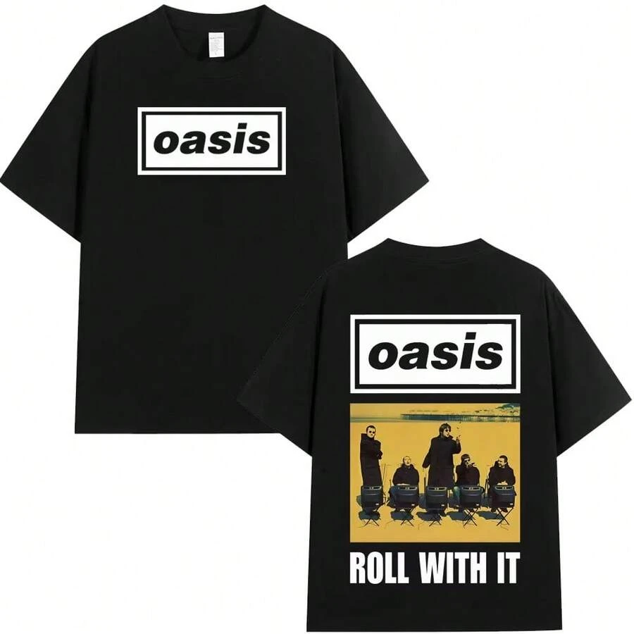 Camiseta vintage OASIS Live 25 Tour 2025 para hombres y mujeres, camiseta casual de algodón, ropa de hip hop, streetwear, camisetas de manga corta, regalo para fans - Negro - Ver 1
