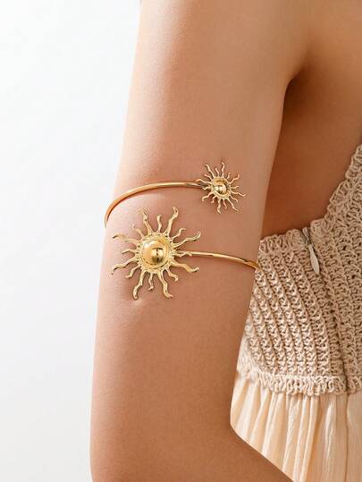 1 pieza Brazalete de metal dorado minimalista y de moda, accesorio versátil adecuado para mujeres, para usar en vacaciones