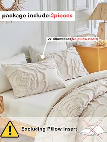 2pcs Khaki Rose Pattern Tufted Pillowcase, Modern Bohemian Style Decorative Pillowcase, Suitable For All Seasons, Soft, Machine Washable - Khaki - View 4