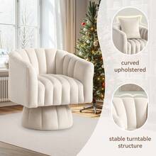 KORSER Swivel Accent Chair,360°Swivel Barrel Chair, Modern Swivel Chair With Velvet Fabric, Mid-Century Swivel Chair With Wide Upholstered, Round Swivel Armchair For Living Room, Lounge, Bedroom - 米色 - 查看 4