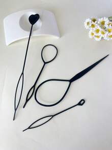 4 件装黑色发梳 辫子发型工具 女孩马尾辫制作器 新娘卷发制作器 塑料环配件