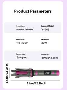 32mm全自动卷发器（赠品：1个梳子/1个鸭夹/2个夹子）智能数显懒人小工具陶瓷涂层保护秀发科技防烫卷发器适合节日：情人节/母亲节/生日礼物/婚礼造型/日常护理/给女朋友的惊喜美人最爱造型工具套装适合角色扮演、派对、居家、旅行 - 彩色 - 查看 10