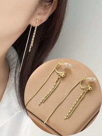 1 par moderiktiga långa tofsörhängen för kvinnor, clipsörhängen med exklusiv elegant känsla, lämpliga för vardagsbruk och högtidsgåvor