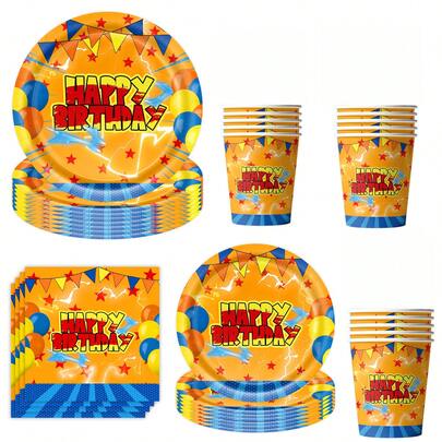 10Pcs Themed Disposable Tableware Set - 9/7" Paper Plates, 9oz Cups & Printed Napkins For Birthday Parties, BBQs, Picnics & Gatherings