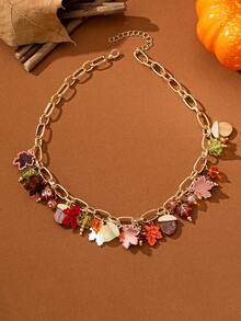 1 Pc Acrylic Maple Tree Leaves Charm Necklace , Chestnut Pendant , Women Fashion Autumn Season Jewelry , Thanksgiving Vibes Necklaces Jewelry