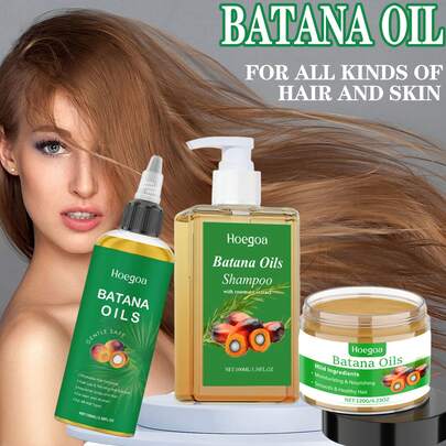 Batana Hair Care Set - Refreshing Oil Control Cleansing Anti-Dandruff Shampoo, Nourishing For Dry, Damaged, Frizzy Hair, Includes Conditioner And Hair Oil For Soft, Smooth Hair