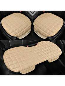1pc Plush Checkered Car Seat Cushion, Thick Padded, Backless, Warm, Breathable, Anti-Slip, Suitable For All Seasons