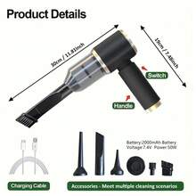 Mini Cordless Handheld Vacuum Cleaner, Car Vacuum Cleaner, Rechargeable, 3-In-1 Design With Vacuum, Blower And Manual Pump Functions, Powerful Suction, Cleaning Assistant - Black-upgraded - View 4