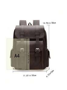 14.7英寸笔记本电脑背包大容量背包适合青少年男生男士PU皮革背包男书包带拉链高品质