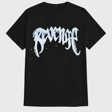 Minimalist, Payeah Revenge "CHAIN" Graphic T-Shirt, 100% Cotton, Casual Crew Neck Tee, Regular Fit, With Geometric Applique, For Adults, All-Season Knit Fabric Top Men's Summer Round Neck Short Sleeved Casual Cotton Print Loose Round Neck Short Sleeve T-Shirt - 黑色 - 查看 1