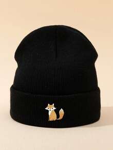 1pc Unisex Cartoon Fox Embroidery Beanie, Elastic Warm Casual Outdoor Fashion Knit Hat, Versatile Thin Style Suitable For Daily Wear, Gift Autumn Outfits - A - View 21