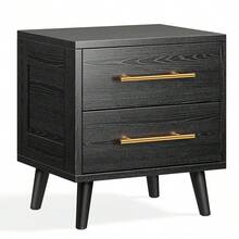 Mesita de Noche, mesita de Noche con 2 cajones, mesita de Noche Moderna con Asas de Metal, Mesa Auxiliar de sofá para Dormitorio, Sala de Estar(Negro) - Negro - Ver 1