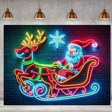 1 pièce Bannière de traîneau du Père Noël et des rennes au néon, décoration de fête vive, convient pour le salon, la chambre à coucher, le bureau - polyester durable, décoration polyvalente pour fête et baptême, rehausseur d'ambiance de Noël, décoration de Noël