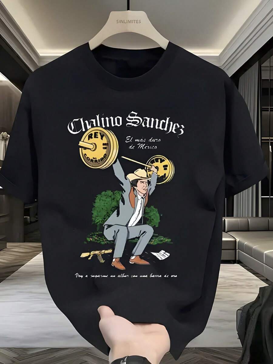 Camiseta de algodón para hombre, algodón 180G, negro, fuente gótica Anime Sport People Print, cuello suelto, ajuste unisex, muy transpirable y cómodo, lavable a máquina, talla S-3XL, una pieza clave para todas las estaciones, estilos casuales y deportivos, imprescindible para la comodidad y el estilo, y se puede regalar como regalo navide?o - Negro - Ver 1
