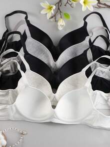 5pcs/Set Solid Color Underwire Bras, Sexy & Comfortable Push-Up Bras - Unpadded, Adjustable Straps - Multicolor - View 3