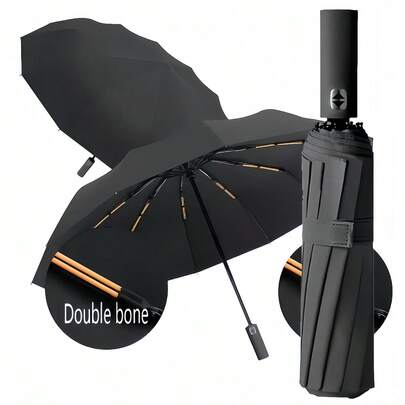 1pc Fully Automatic 24-Rib Windproof Compact Folding Umbrella, Dual Use Sunshade & Rainproof, Reinforced Multi-Function Travel Umbrella