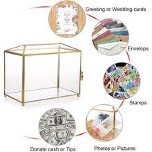 Elegant Golden Glass Card Box With Lock And Slot - 10. 2 X 5. 9 X 8. 3 Inches, Large Transparent Geometric Design For Wedding Receptions, Birthday Parties, And Gift Decorations (Glass Box Only), Gift Presentation Box, Glass Storage Box - 金色 - 查看 3