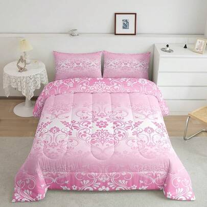 Feelyou Adults Black Damask Comforter Set Antique Victorian Baroque Comforter Size, Gothic Vintage Floral Flower Bedding Set Gothic Skull Duvet Set Quilt Set 3Pcs