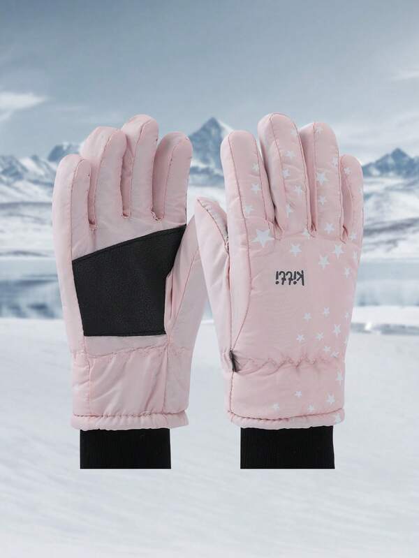 Guantes de esquí para niños de 4 a 9 años, a prueba de viento y cálidos, con diseño de copos de nieve para jugar en la nieve