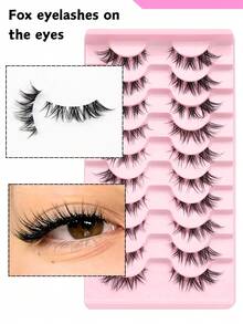 10 Paar Fuchsstil diagonal fliegende Kunstwimpern, simulieren Natur, vergrößern Ihre Augen, natürliches Kräuseln und deutliche Wurzeln, transparenter Wimpernansatz, können bei verschiedenen Anlässen verwendet werden, besonders geeignet für Anfänger